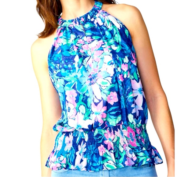 Current Air Cinch Waist Halter Top - Blue Multi NWT - Picture 1 of 4